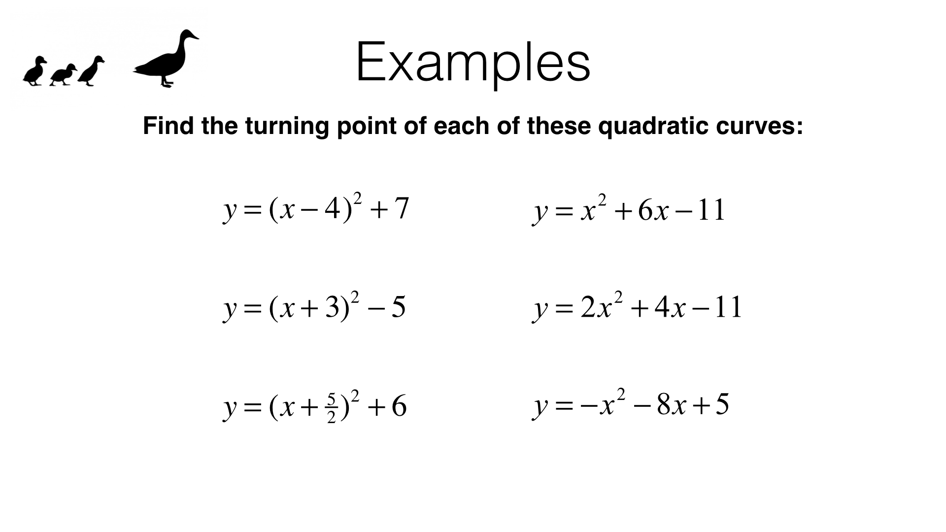 A11b Identifying Turning Points Of Quadratic Functions By Completing