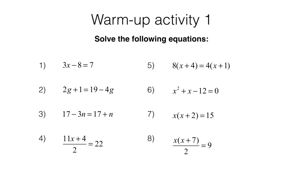 A21b – Deriving and solving an equation or simultaneous equations to