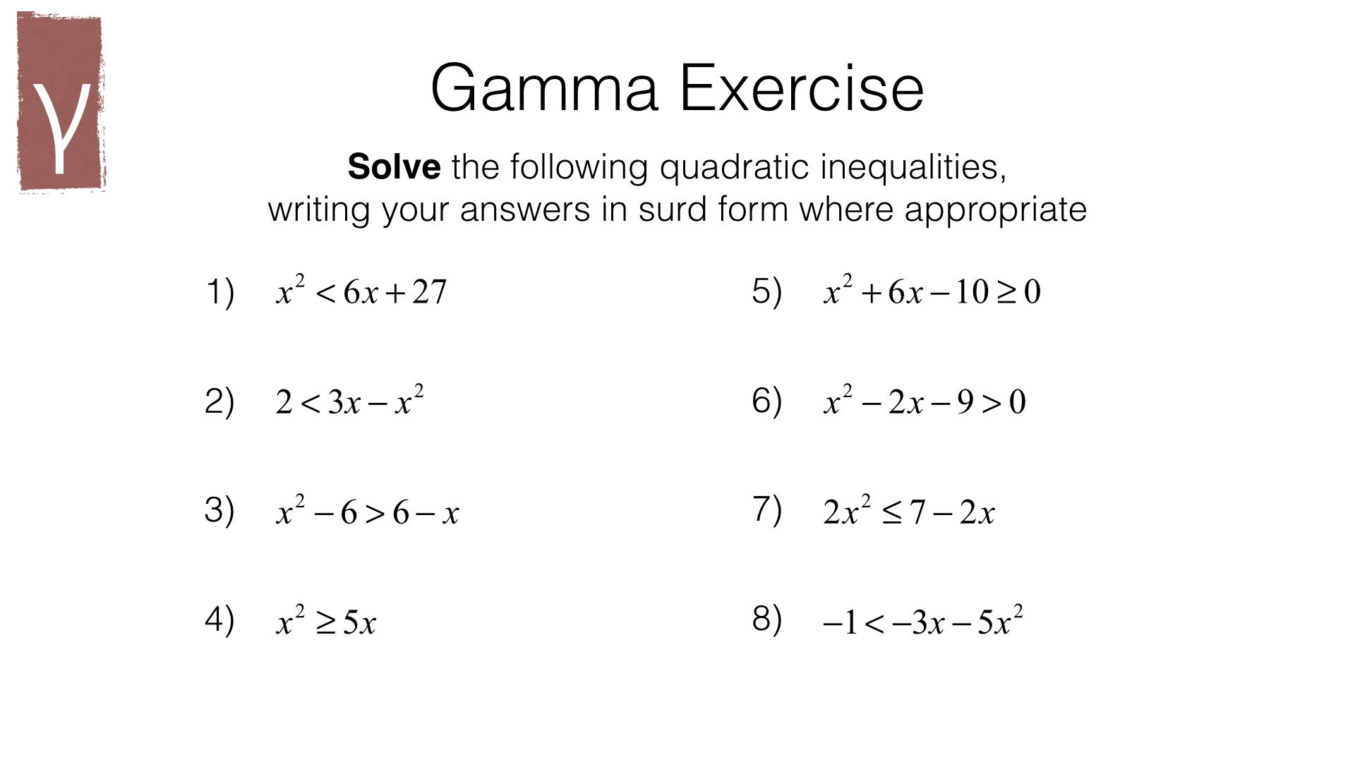 A21c – Solving quadratic inequalities in one variable – BossMaths.com Pertaining To Solving Quadratic Inequalities Worksheet