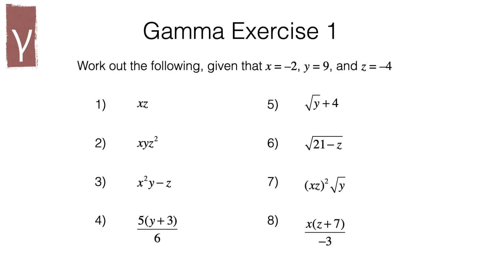 A2a – Substituting numerical values and expressions into formulae and ...