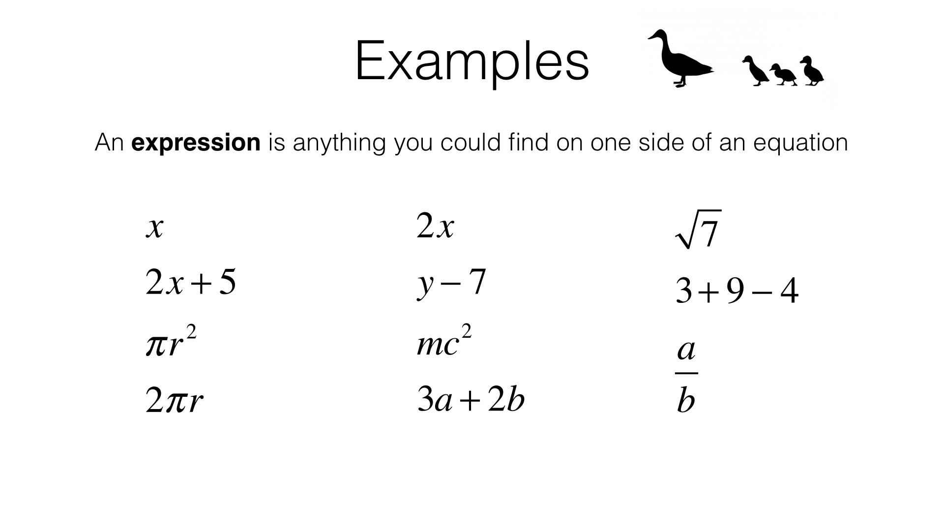 A3a – Understanding and using the concepts of expressions, equations