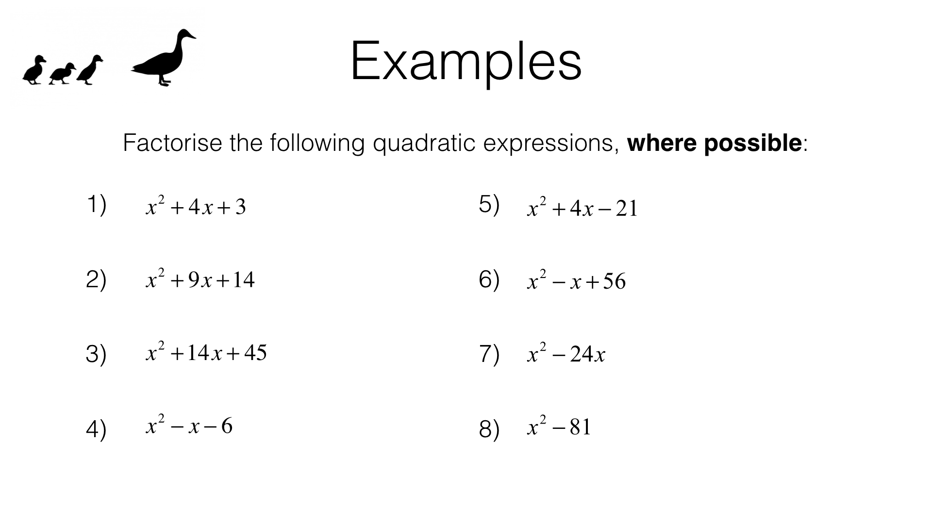 Factoring Quadratic Expressions Worksheet