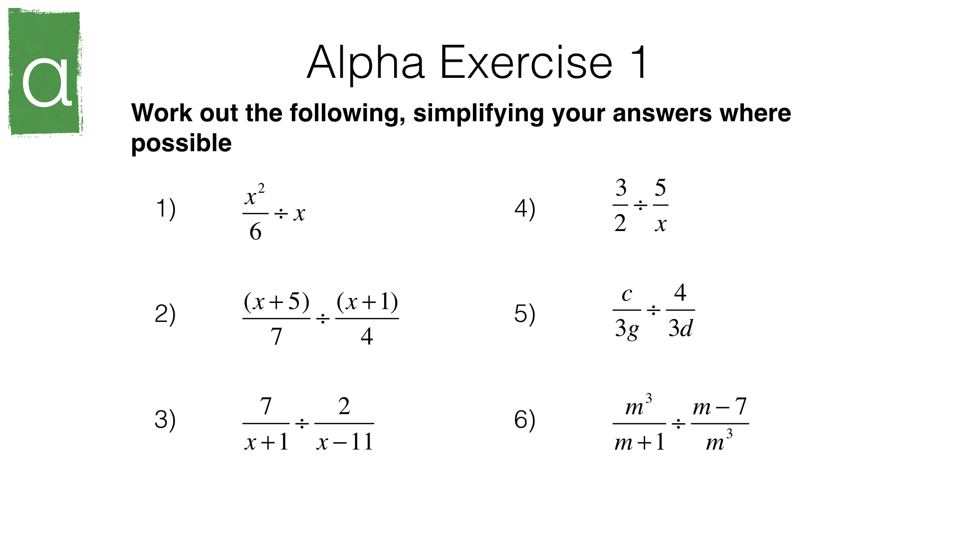 A4F – Simplifying, Multiplying And Dividing Algebraic Fractions – Bossmaths.com
