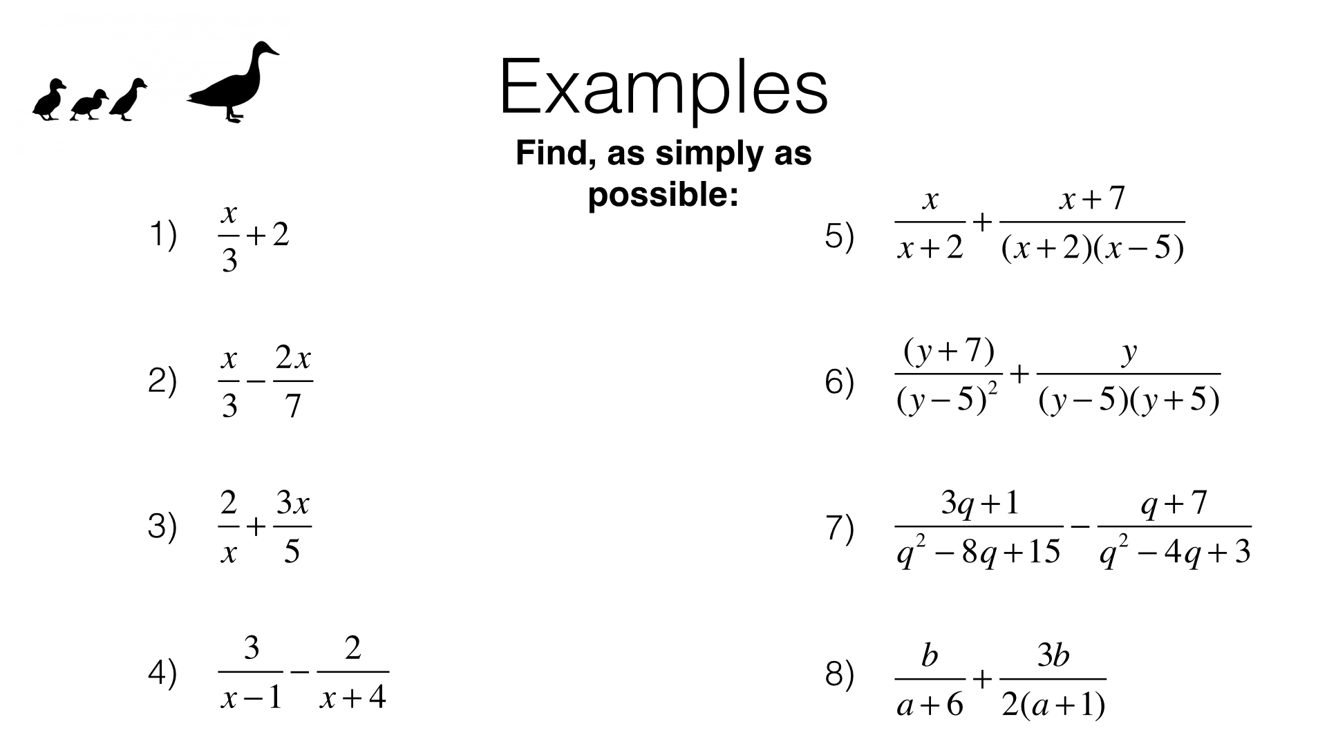 A21g – Adding and subtracting algebraic fractions – BossMaths.com Throughout Simplifying Algebraic Fractions Worksheet