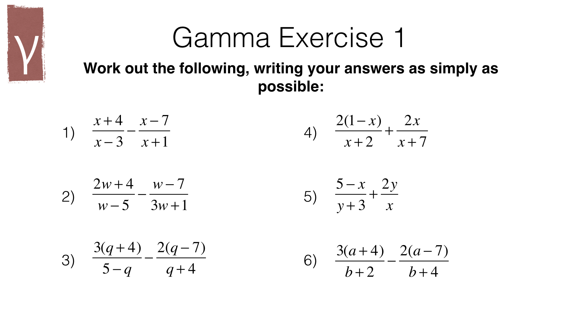 A4G – Adding And Subtracting Algebraic Fractions – Bossmaths.com