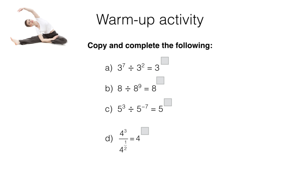 A4i – Index laws and solving equations involving indices – BossMaths.com