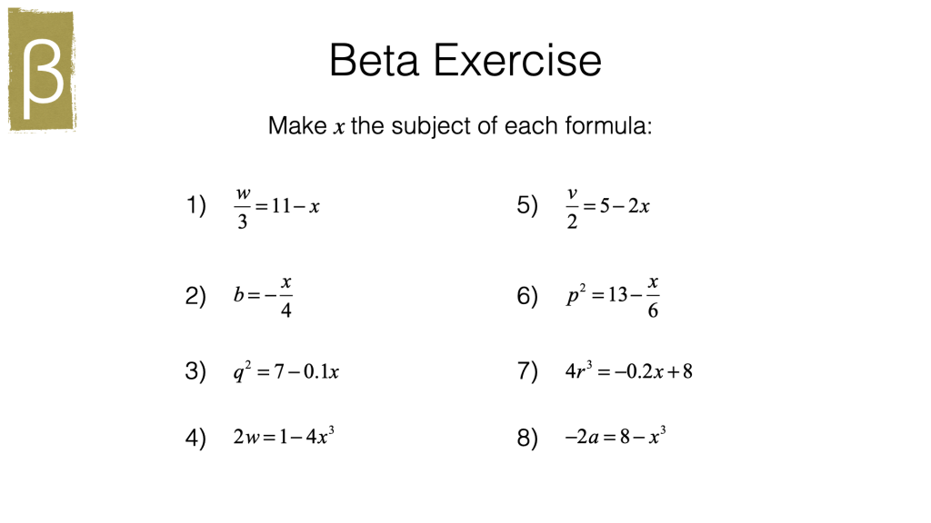 A5a – Rearranging formulas to change the subject – BossMaths.com