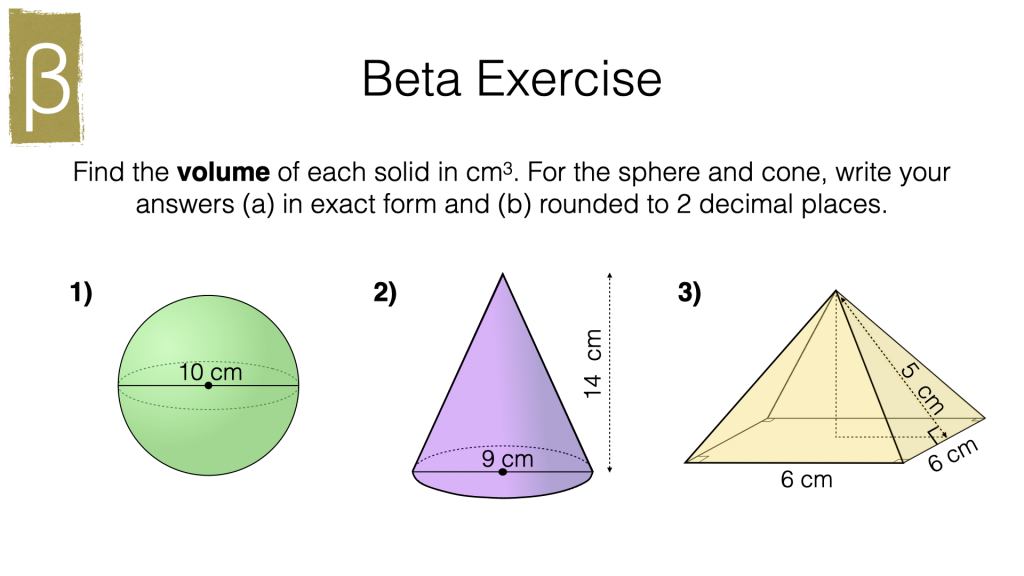 G17g – Volume of spheres, pyramids, and cones – BossMaths.com