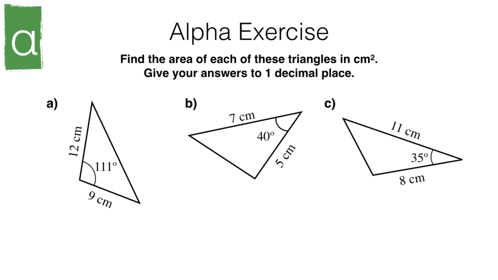 G23a – Area of a triangle using sine – BossMaths.com