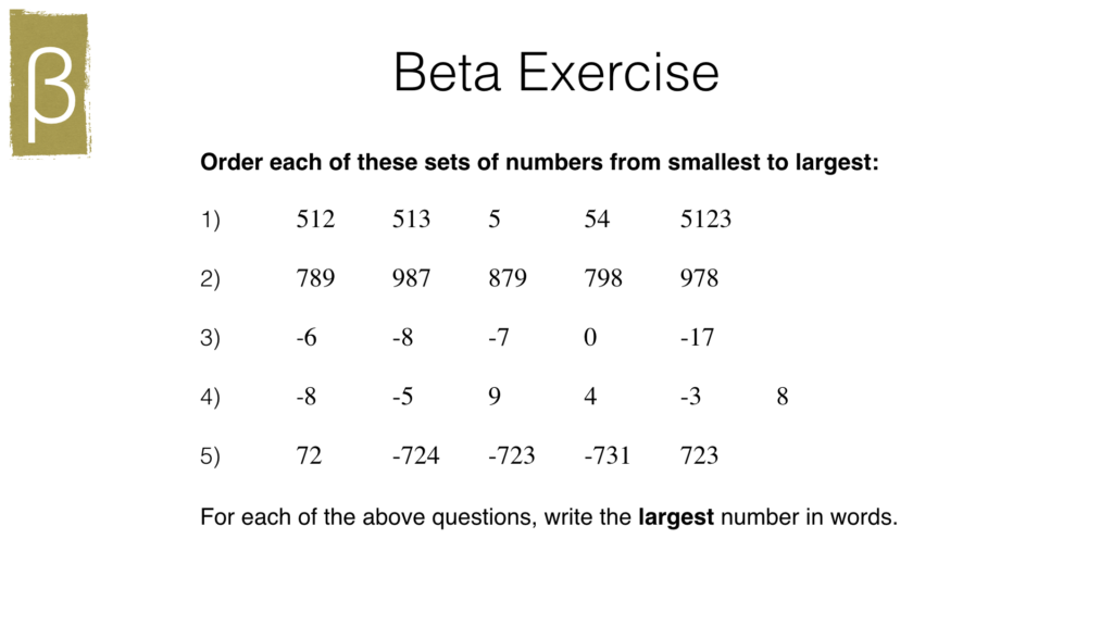 N1a – Ordering positive and negative integers – BossMaths.com