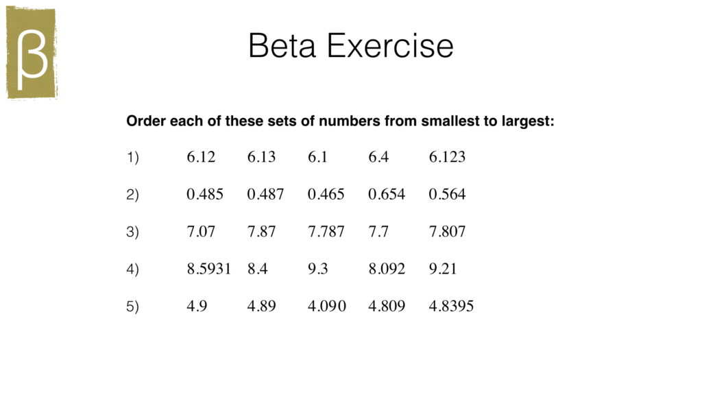 N1b – Ordering decimals – BossMaths.com